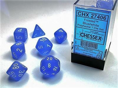 Frosted Blue/white Polyhedral 7-Die Set - Saltire Games