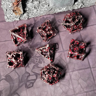 Grave Watcher Silver Red Hollow Metal RPG Dice Set - Saltire Games