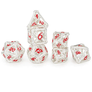 Death's Treasure Dice Set Silver with Red - Saltire Games
