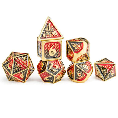 Solid Metal Behemoth Dice Set Gold with Red and Black - Saltire Games