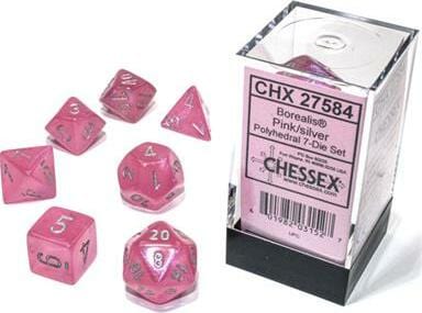 Borealis Pink/silver Luminary Polyhedral 7-Die Set - Saltire Games