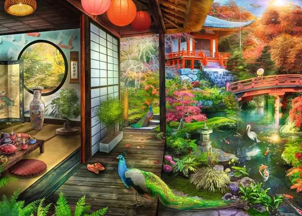 Jigsaw Puzzle Kyoto Japanese Garden Teahouse - 1000 Pieces Puzzle - Saltire Games