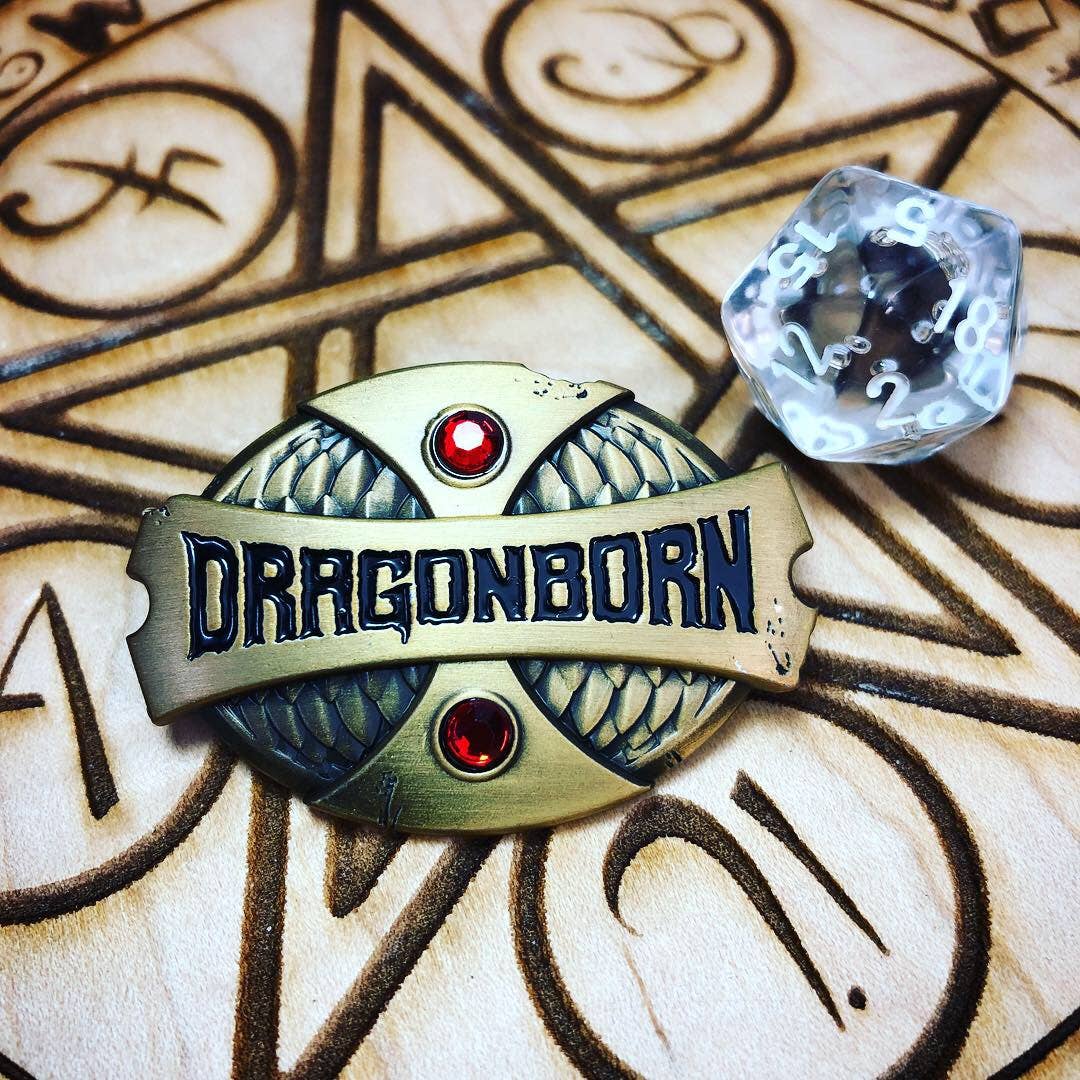 Dragonborn Antique Bronze Red Stone Enamel Pin D&D RPG D20 - Saltire Games