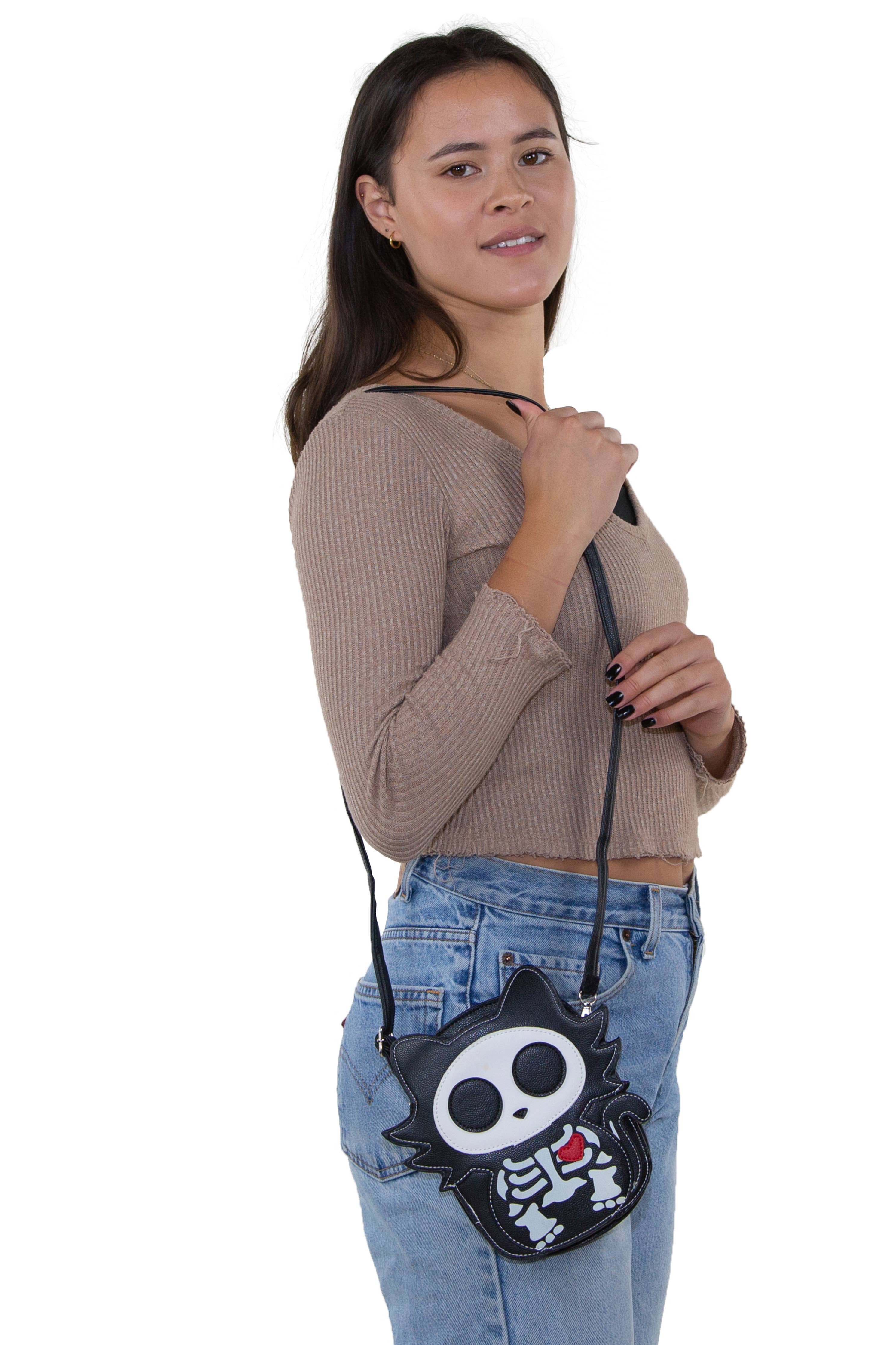 Glow in the Dark Sugar Skull Cat Crossbody Bag - Saltire Games