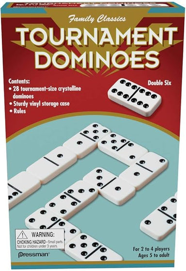 Family Classics Tournament Dominoes - Double Six Crystalline Tiles in Storage Case by Pressman , 5" - Saltire Games