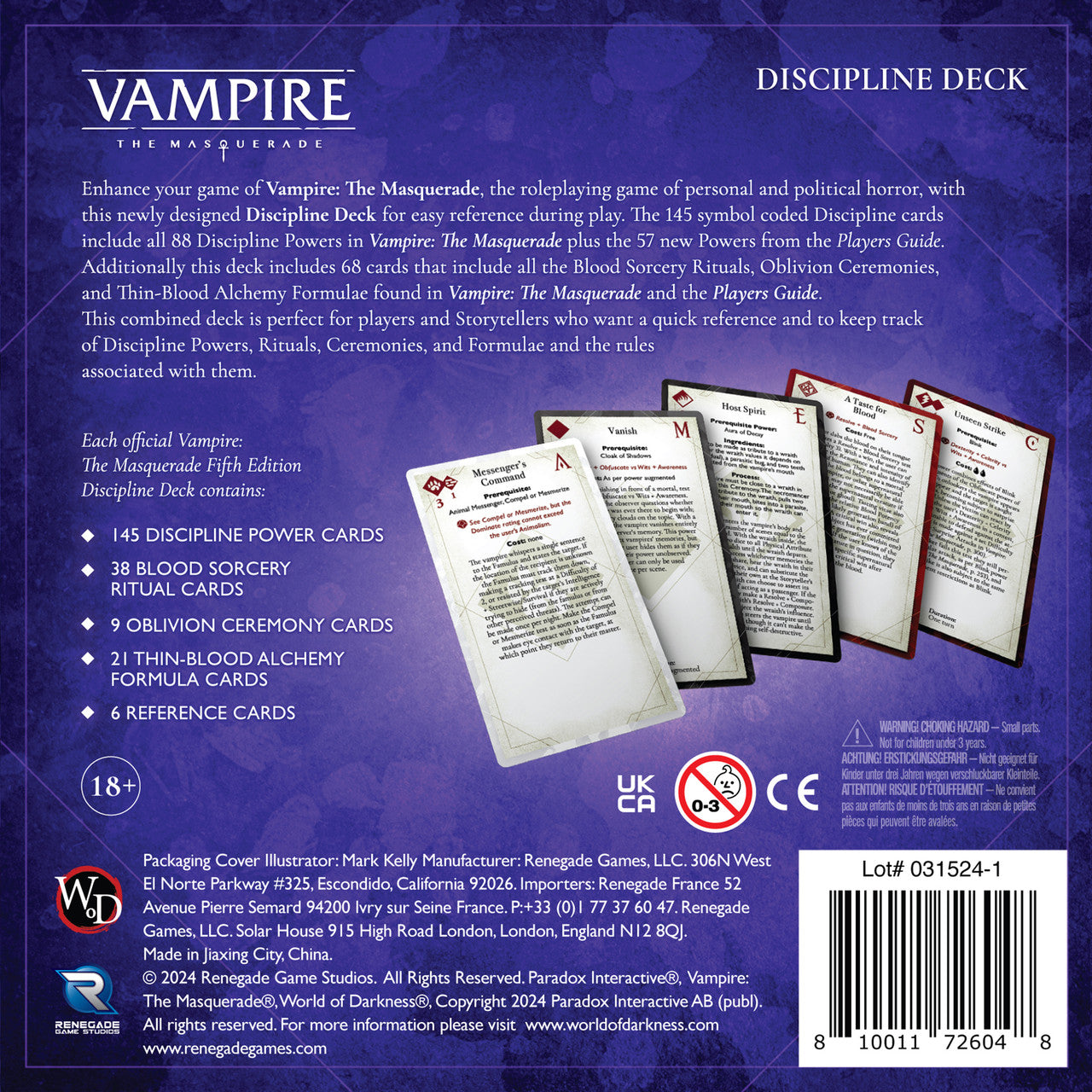 Vampire The Masquerade 5th Edition Roleplaying Game Discipline Deck Accessory - Saltire Games