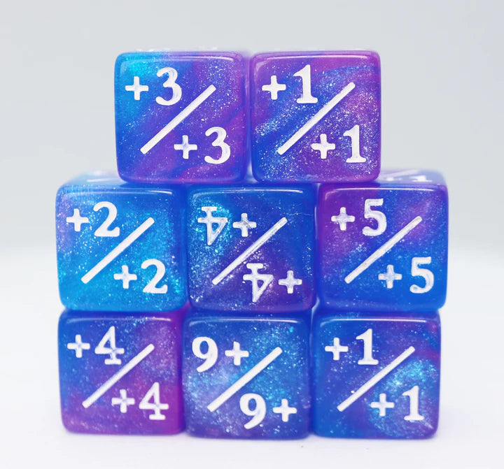 +1/+1 Blue & Purple Glitter Counters for Magic - set of 8 - Saltire Games