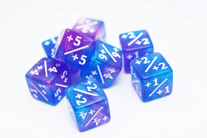 +1/+1 Blue & Purple Glitter Counters for Magic - set of 8 - Saltire Games