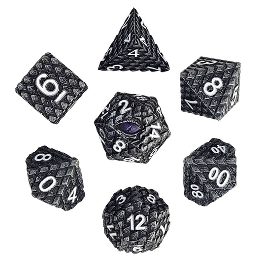 Dragon's Gaze Silver Metal RPG Dice Set - Saltire Games