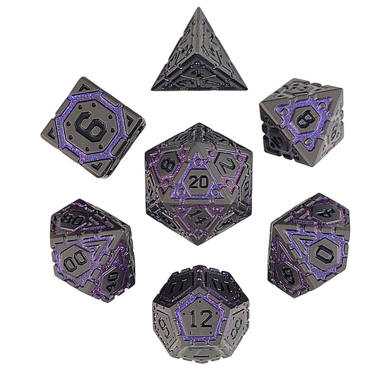 Nexus Black Purple 7-Piece Metal Dice Set - Saltire Games