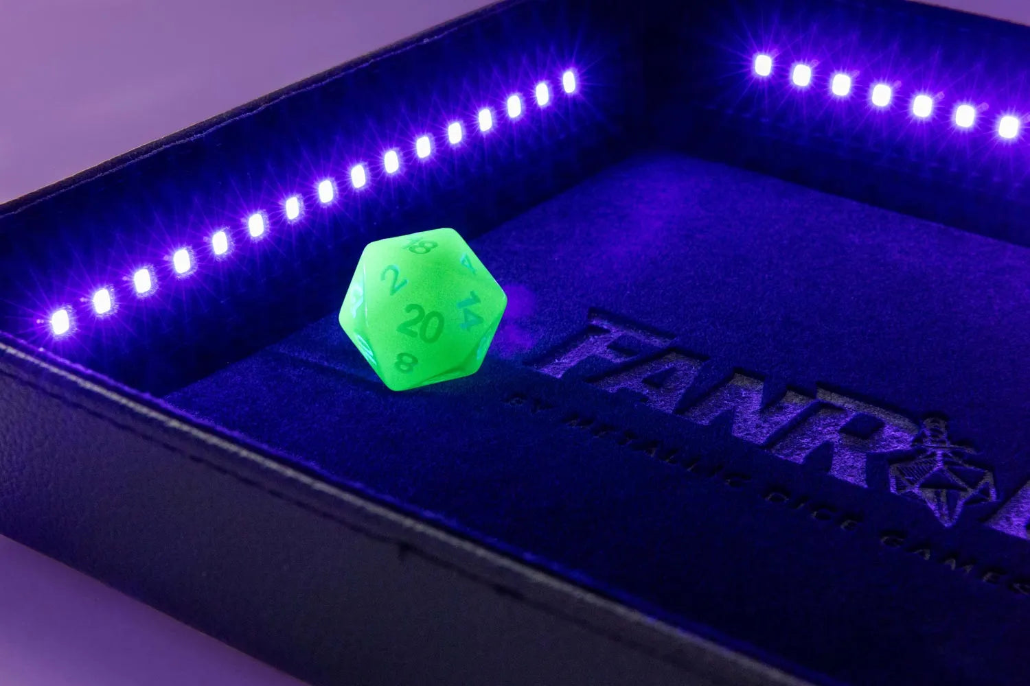 Blacklight Dice Tray with d20: Black - Saltire Games