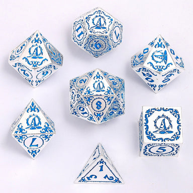 Wizard Solid Metal Polyhedral Dice Set - Silver with Blue - Saltire Games