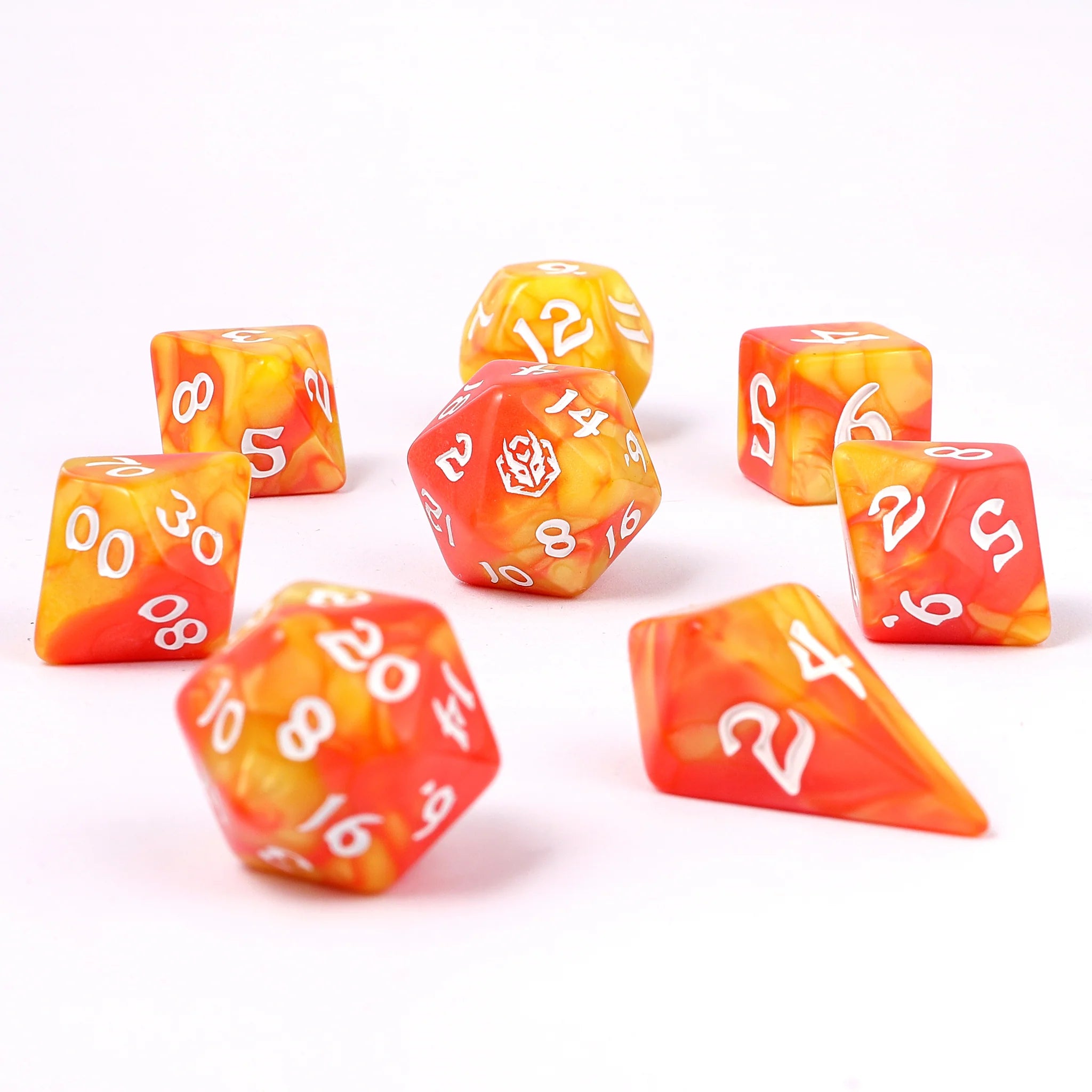 Wyrmforged Rollers - Rounded Edge 8 Piece Polyhedral Dice set - Fae Candy - Saltire Games