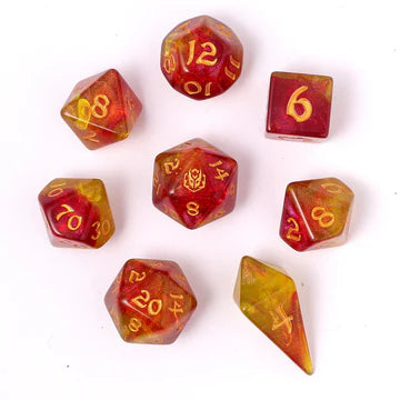 Wyrmforged Rollers - Rounded Edge 8 Piece Polyhedral Dice set - Phoenix Feather - Saltire Games