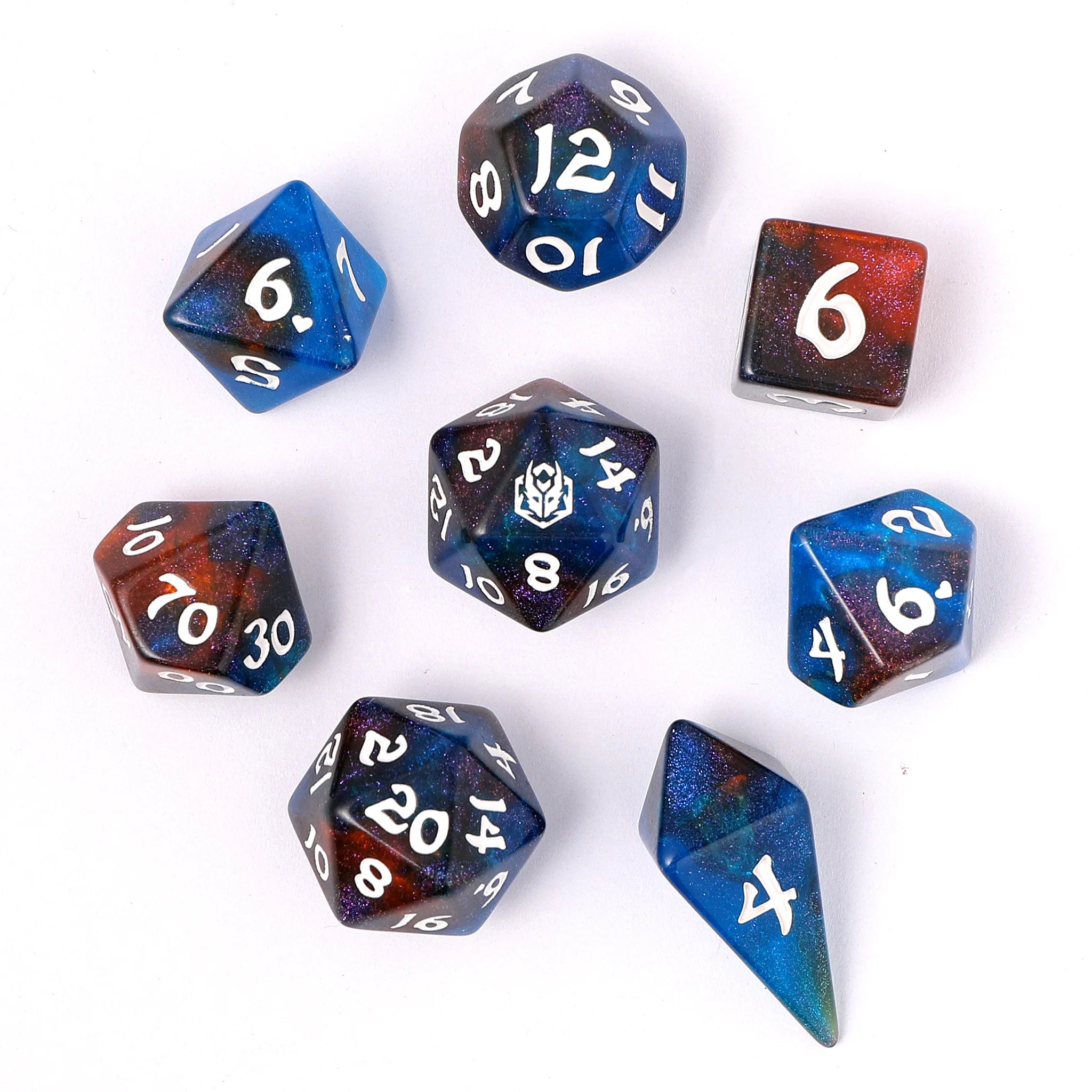 Wyrmforged Rollers - Rounded Edge 8 Piece Polyhedral Dice set - Mystic Nebula - Saltire Games