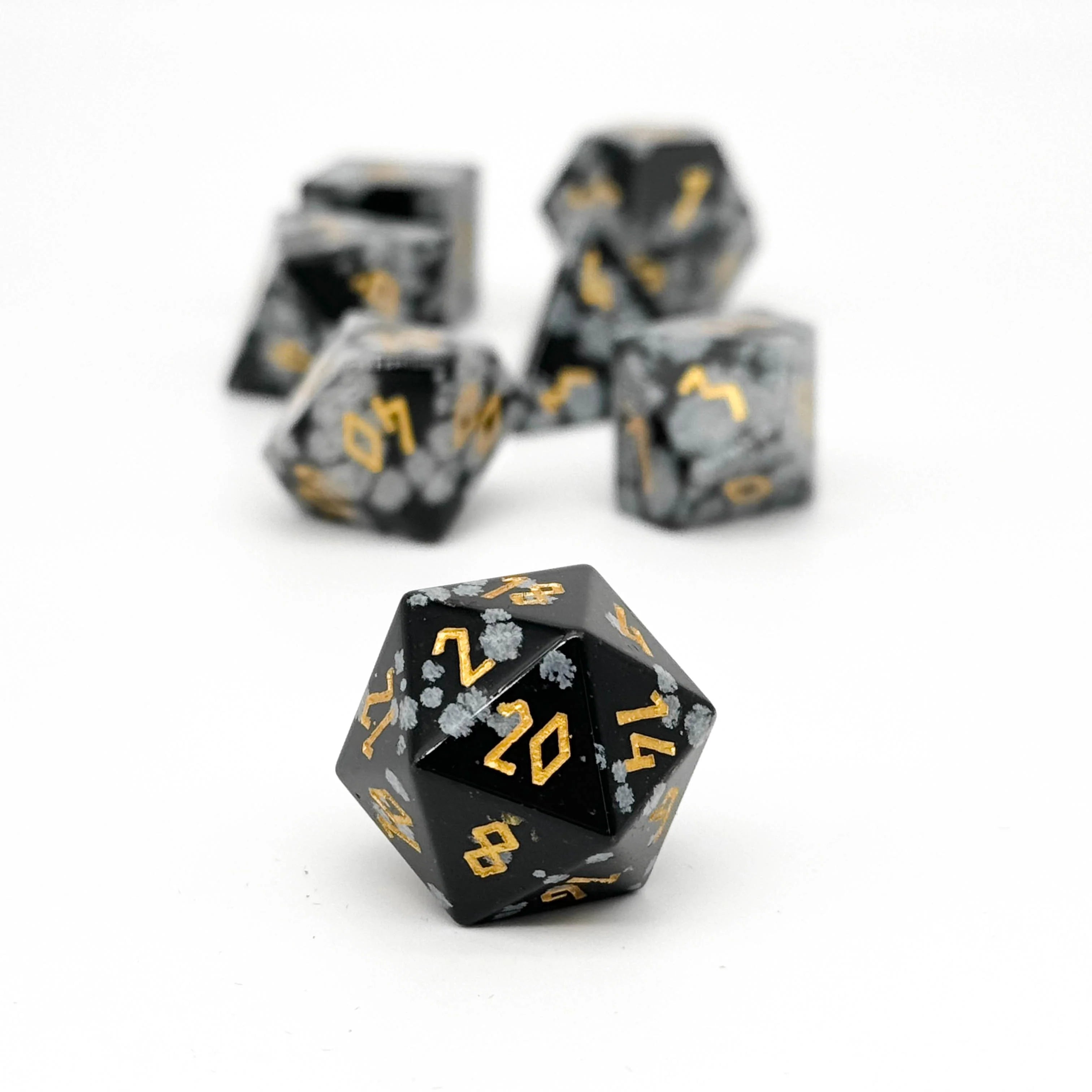 Snowflake obsidian - 7 Piece RPG Set Gemstone Dice - Saltire Games