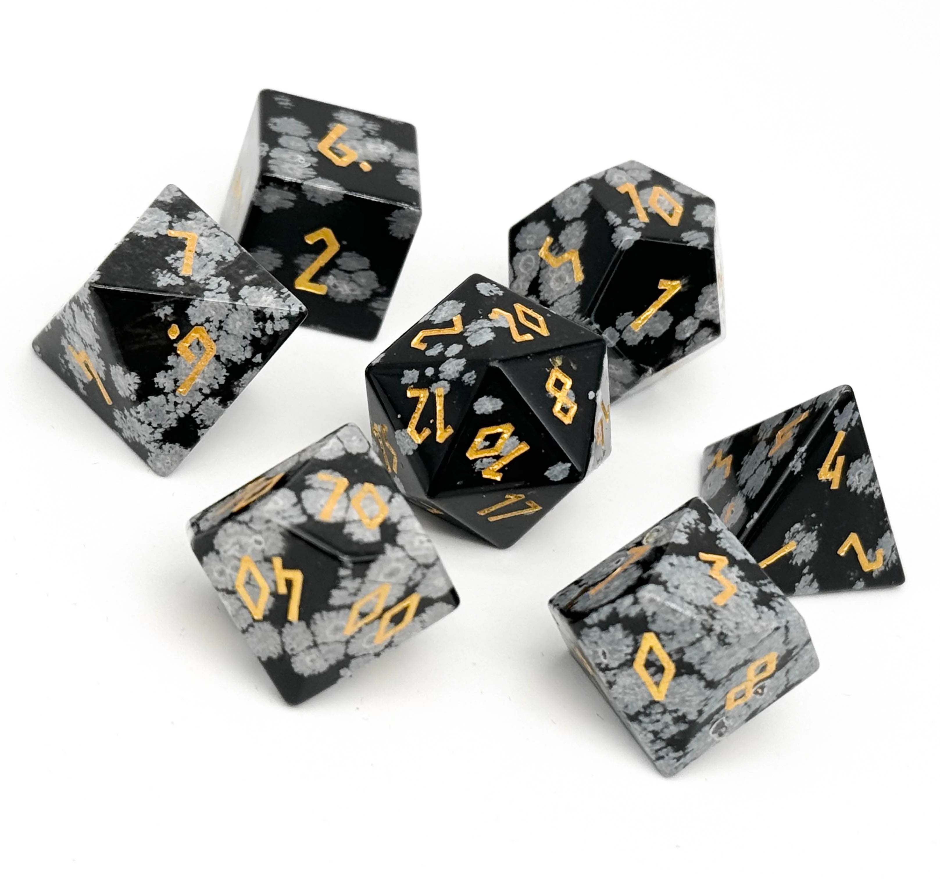 Snowflake obsidian - 7 Piece RPG Set Gemstone Dice - Saltire Games