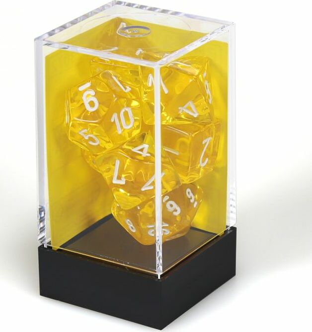 Translucent Polyhedral Yellow/white 7-Die Set - Saltire Games