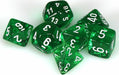 Translucent Polyhedral Green/white 7-Die Set - Saltire Games