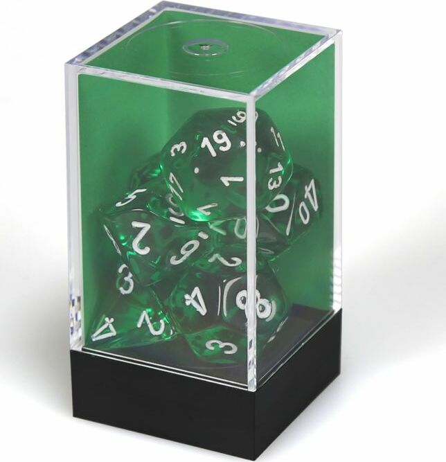 Translucent Polyhedral Green/white 7-Die Set - Saltire Games