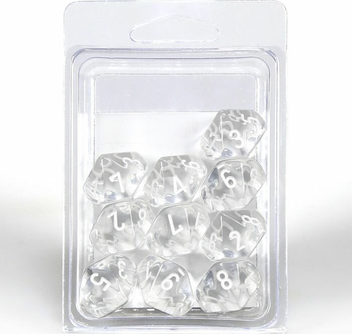 Translucent Clear White d10 set - Saltire Games