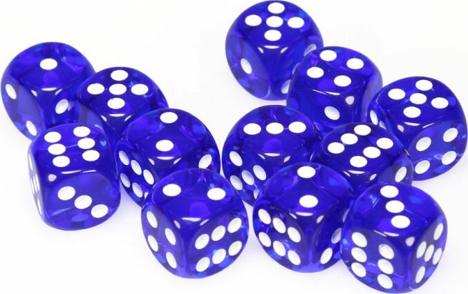 Translucent 16mm D6 Blue/white Dice Block™ (12 dice) - Saltire Games