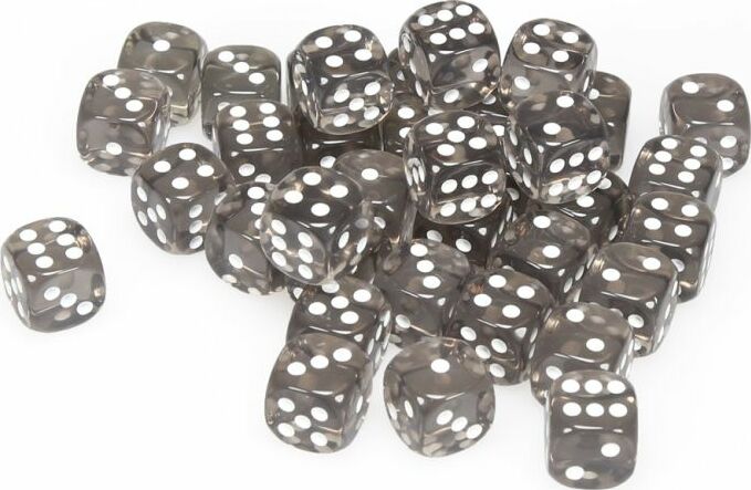 Translucent 12mm D6 Smoke/white Dice Block™ (36 dice) - Saltire Games