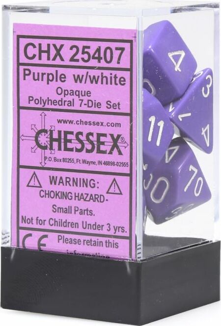 Opaque Polyhedral Purple/white 7-Die Set - Saltire Games