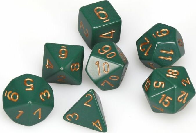 Opaque Polyhedral Dusty Green/copper 7-Die Set - Saltire Games