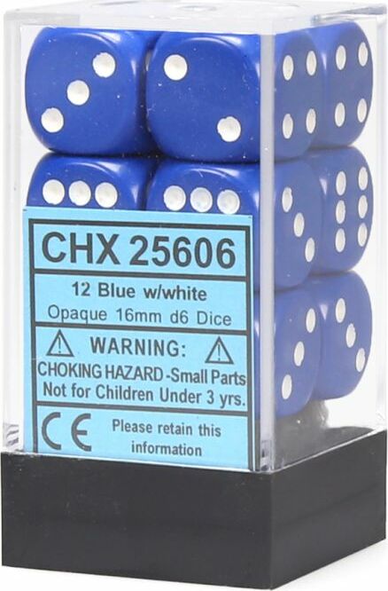 Opaque 16mm D6 Blue/white Dice Block™ (12 dice) - Saltire Games