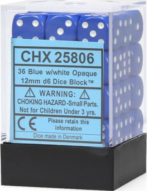 Opaque 12mm D6 Blue/white Dice Block™ (36 dice) - Saltire Games