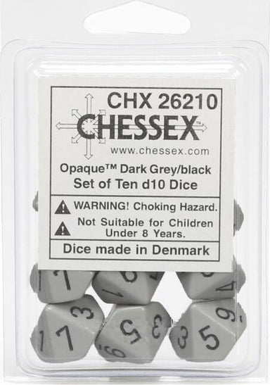 Opaque Dark Grey Black d10 set - Saltire Games