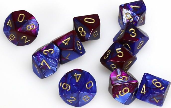 Gemini Blue Purple Gold d10 set - Saltire Games