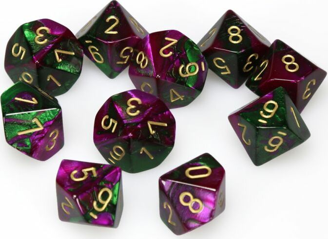 Gemini Green Purple Gold d10 set - Saltire Games