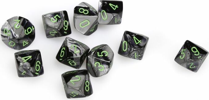 Gemini Black Grey Green d10 set - Saltire Games