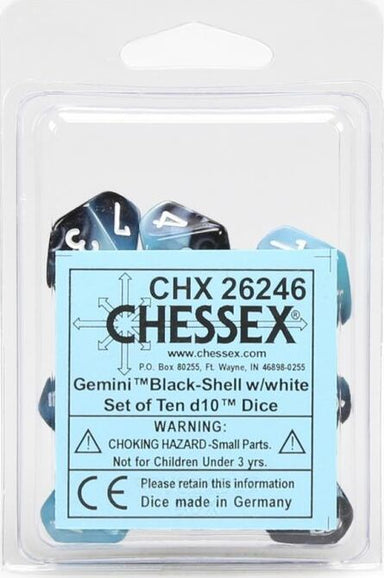 Gemini Black Shell White d10 set - Saltire Games