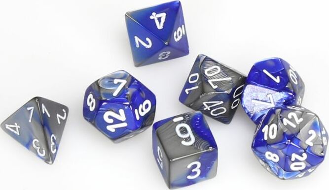 Gemini Blue-Steel/white Polyhedral 7-Die Set - Saltire Games