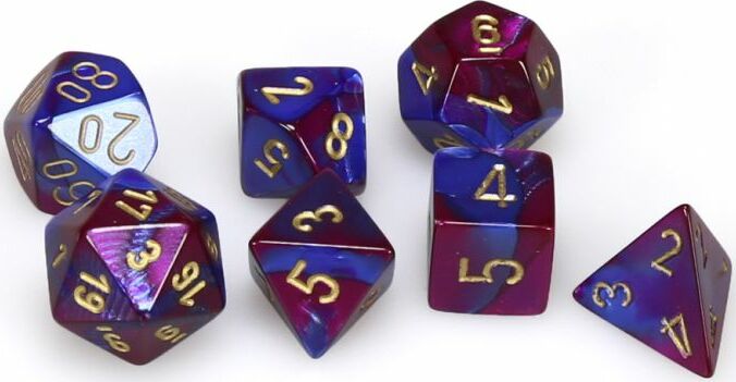 Gemini Blue-Purple/gold Polyhedral 7-Die Set - Saltire Games