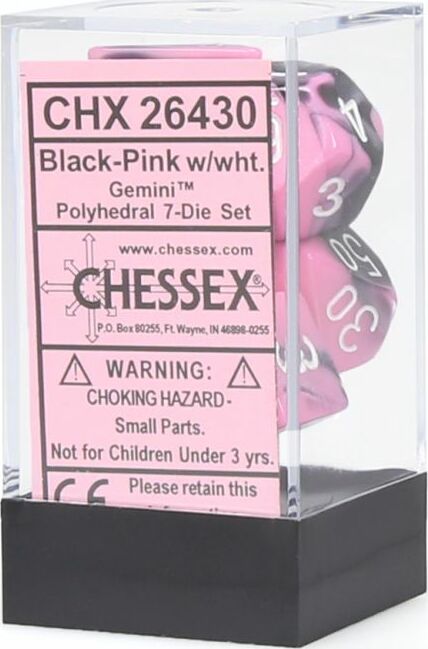 Gemini Black-Pink/white Polyhedral 7-Die Set - Saltire Games