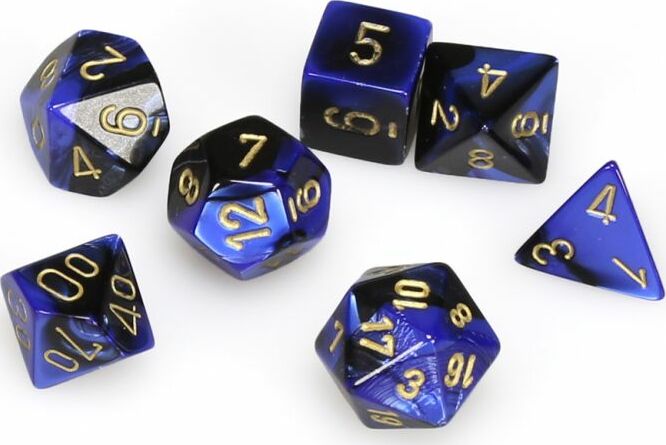 Gemini Black-Blue/gold Polyhedral 7-Die Set - Saltire Games