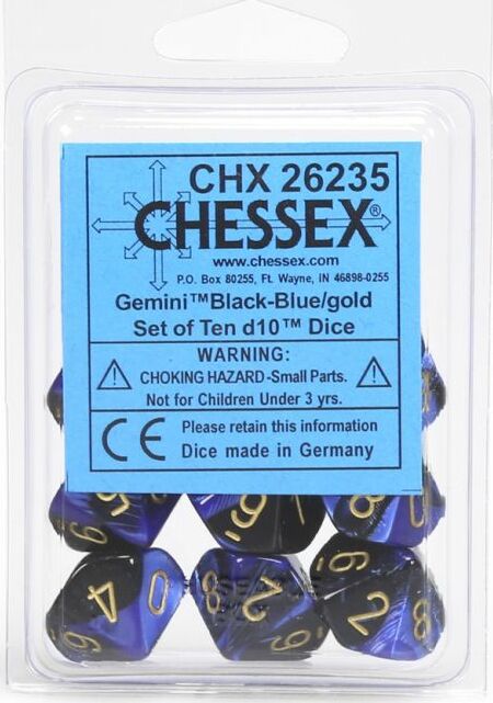 Gemini Black-Blue/gold Polyhedral 7-Die Set - Saltire Games