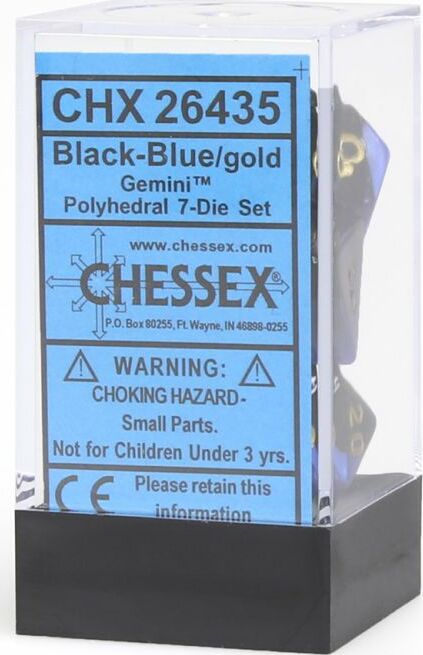 Gemini Black-Blue/gold Polyhedral 7-Die Set - Saltire Games