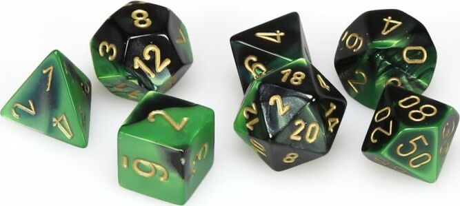 Gemini Black-Green/gold Polyhedral 7-Die Set - Saltire Games