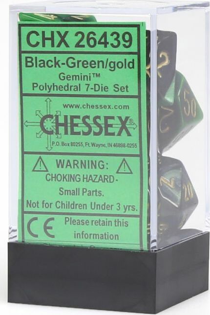 Gemini Black-Green/gold Polyhedral 7-Die Set - Saltire Games