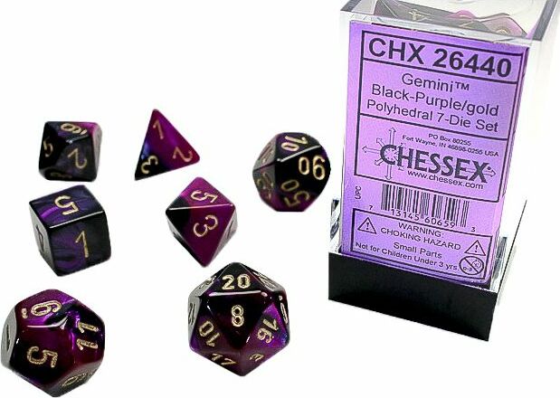 Gemini Black-Purple/gold Polyhedral 7-Die Set - Saltire Games