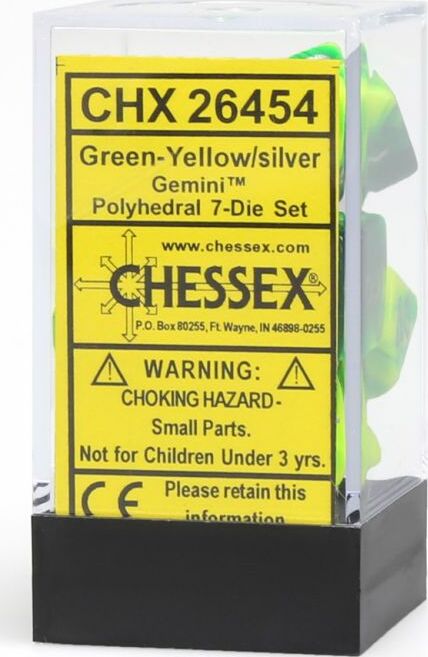 Gemini Green-Yellow/silver Polyhedral 7-Die Set - Saltire Games