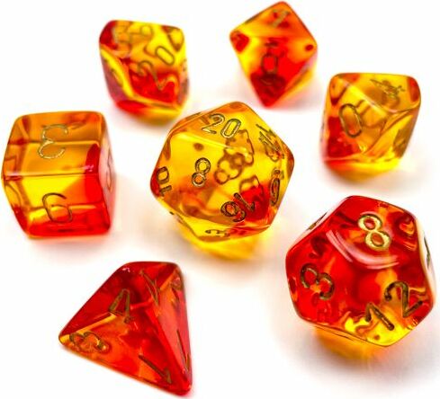 Gemini Translucent Red-Yellow/gold Polyhedral 7-Die Set - Saltire Games