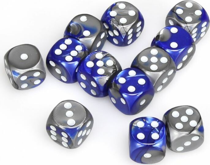 Gemini® 16mm D6 Blue-Steel/white Dice Block™ (12 dice) - Saltire Games