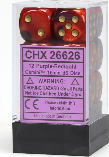 Gemini® 16mm D6 Purple-Red/gold Dice Block™ (12 dice) - Saltire Games