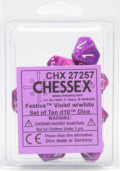 Festive Violet White d10 set - Saltire Games